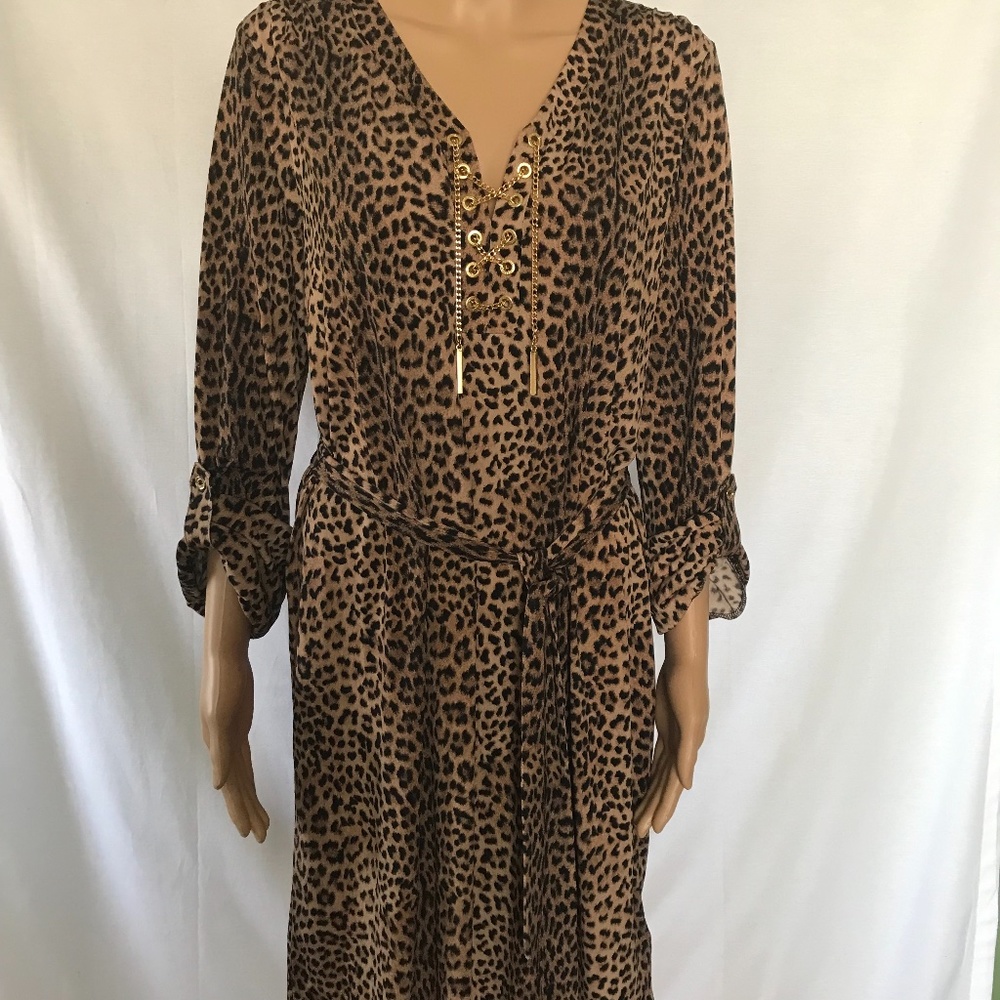 Leopard Print Michael Kors MIDI with Gold Chain Detail-Size Large